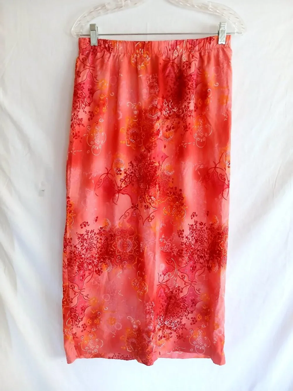 Vintage Lee City Elements Coral Floral Midi Skirt M Boho Cottagecore USA Made
